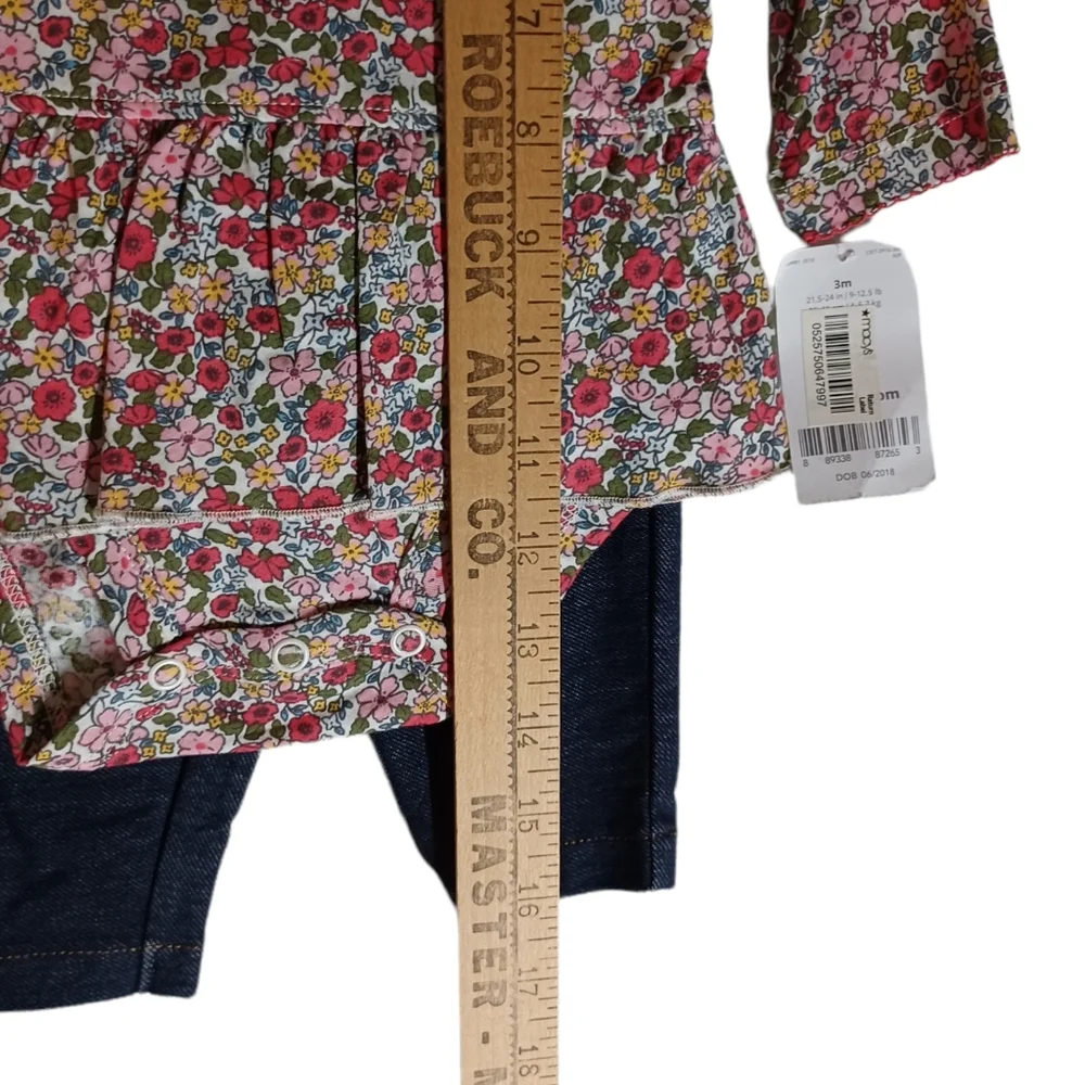 CARTERS 2Pc Red Colorful Ditsy Floral Print Long Sleeve Ruffle Onesie Pants Set